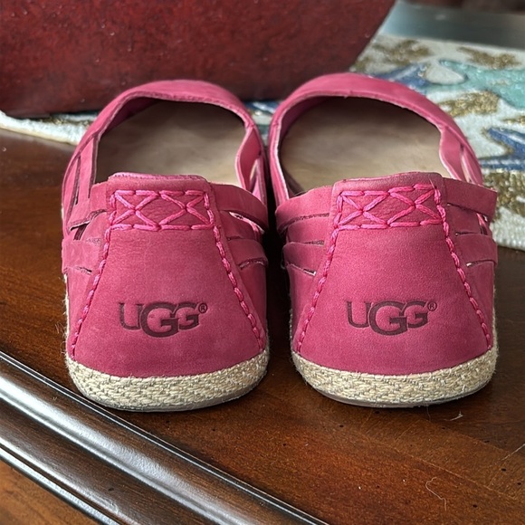 UGG Tippie Slip On Ballet Flats Nubuck Leather Sheepskin Heel Braided Red - Picture 5 of 16